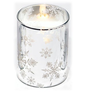 Small LED Candle in Cylinder with Snowflakes