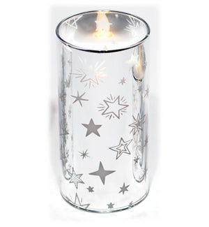 Large LED Candle in Cylinder with Stars