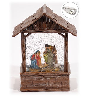 LED Nativity/Holy Family Water Globe with Timer & USB