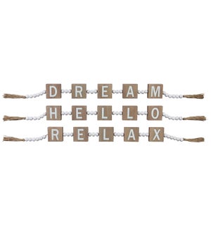 'Dream/Hello/Relax' Block Sign with Beads