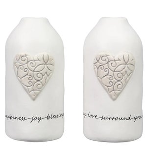 'Happiness/Love' Embossed Heart Vase