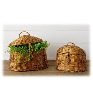 Hut Baskets w/Lids - Set/2