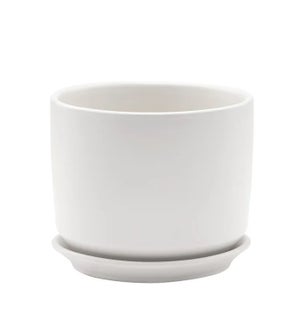Cylinder Pot with Saucer - Matte White - 5 1/4" W