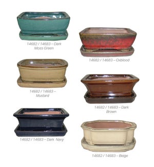 Bonsai Pot with Saucer "Not Attached" - Assorted Colors and Designs - 4" L