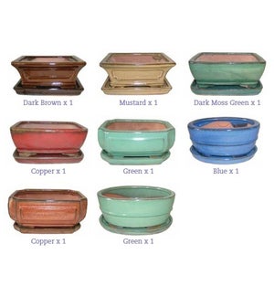 Professional Bonsai Pot with Saucer "Not Attached" Assorted Colors and Designs - 8 1/2" L
