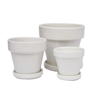 Standard Pot with Attached Saucer - White - 4 1/2" W