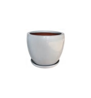 Hamilton Planter with Attached Saucer B - White - 9" W