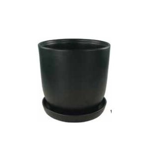 Eastham Egg Pot with Attached Saucer B - Matte Black 7 3/4"W