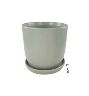 Eastham Egg Pot with Attached Saucer B - Matte Gray - 7 3/4"W