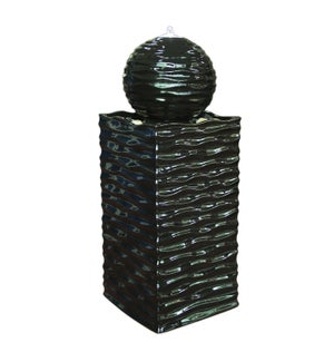 Tall Square Wave Fountain with Ball - Black - 23 1/2" H x 9" W
