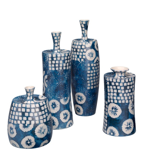 Block Print Vases, Set of 4