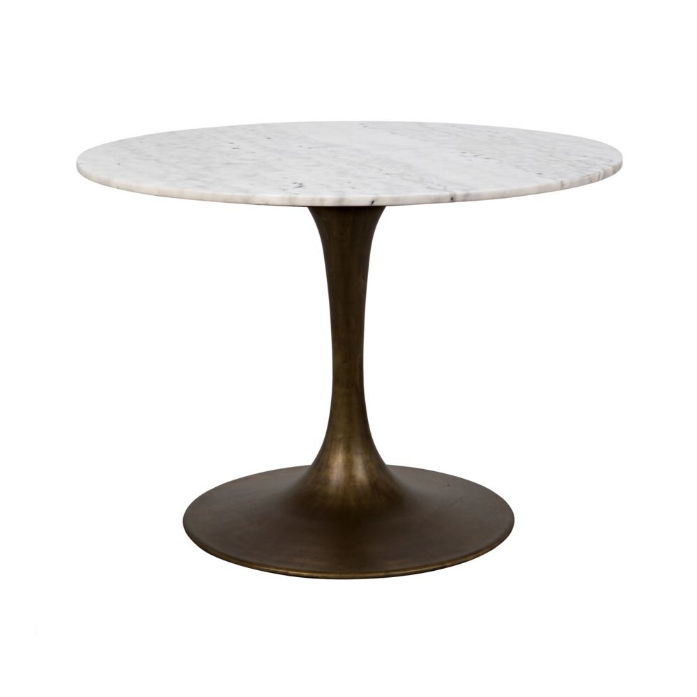 Laredo Table 40", Metal with Aged Brass, White Stone Top