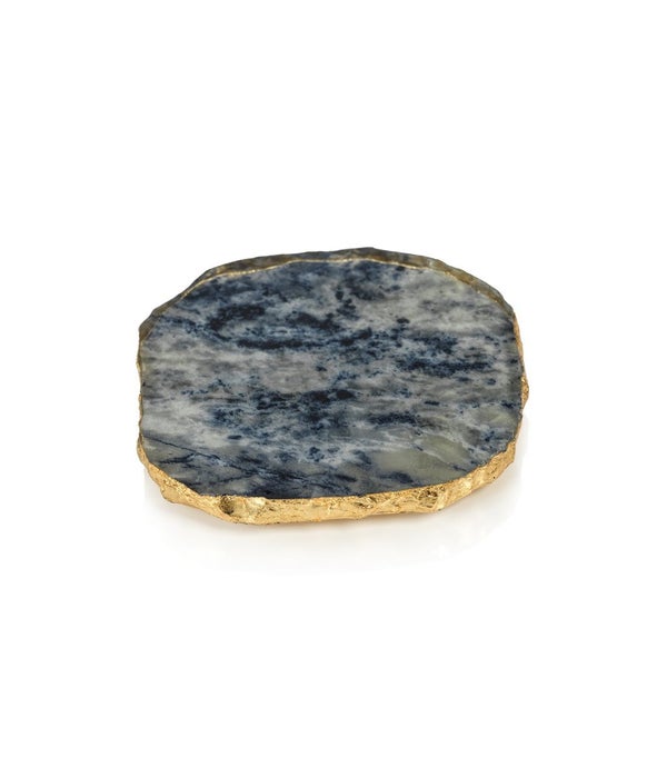 Agate Marble Glass Coaster with Gold Rim, Blue Tone