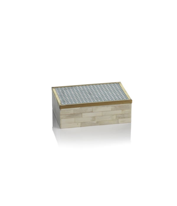 White Bone and Brass Box with Printed Pattern