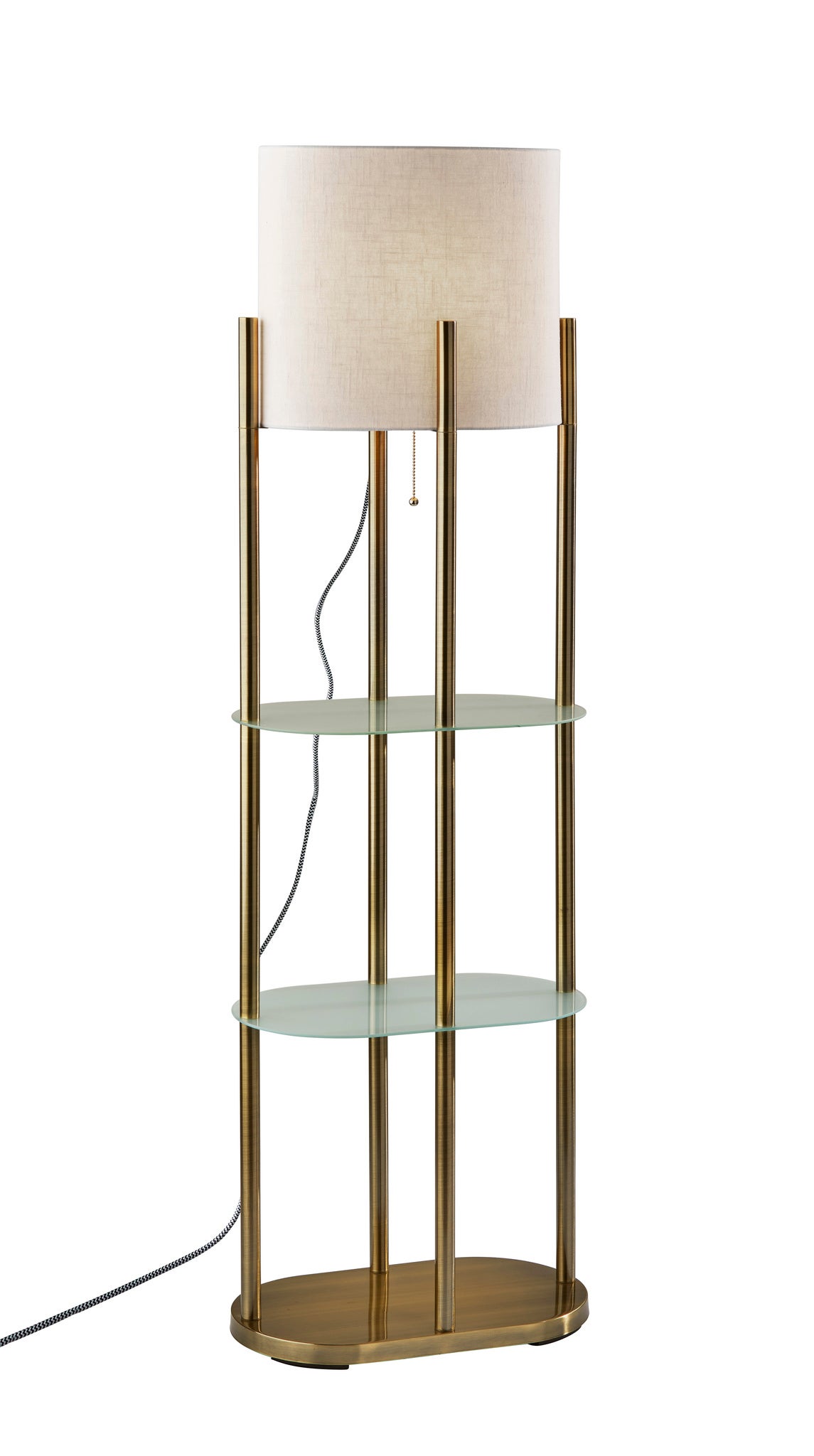 brass floor lamp with glass shelf