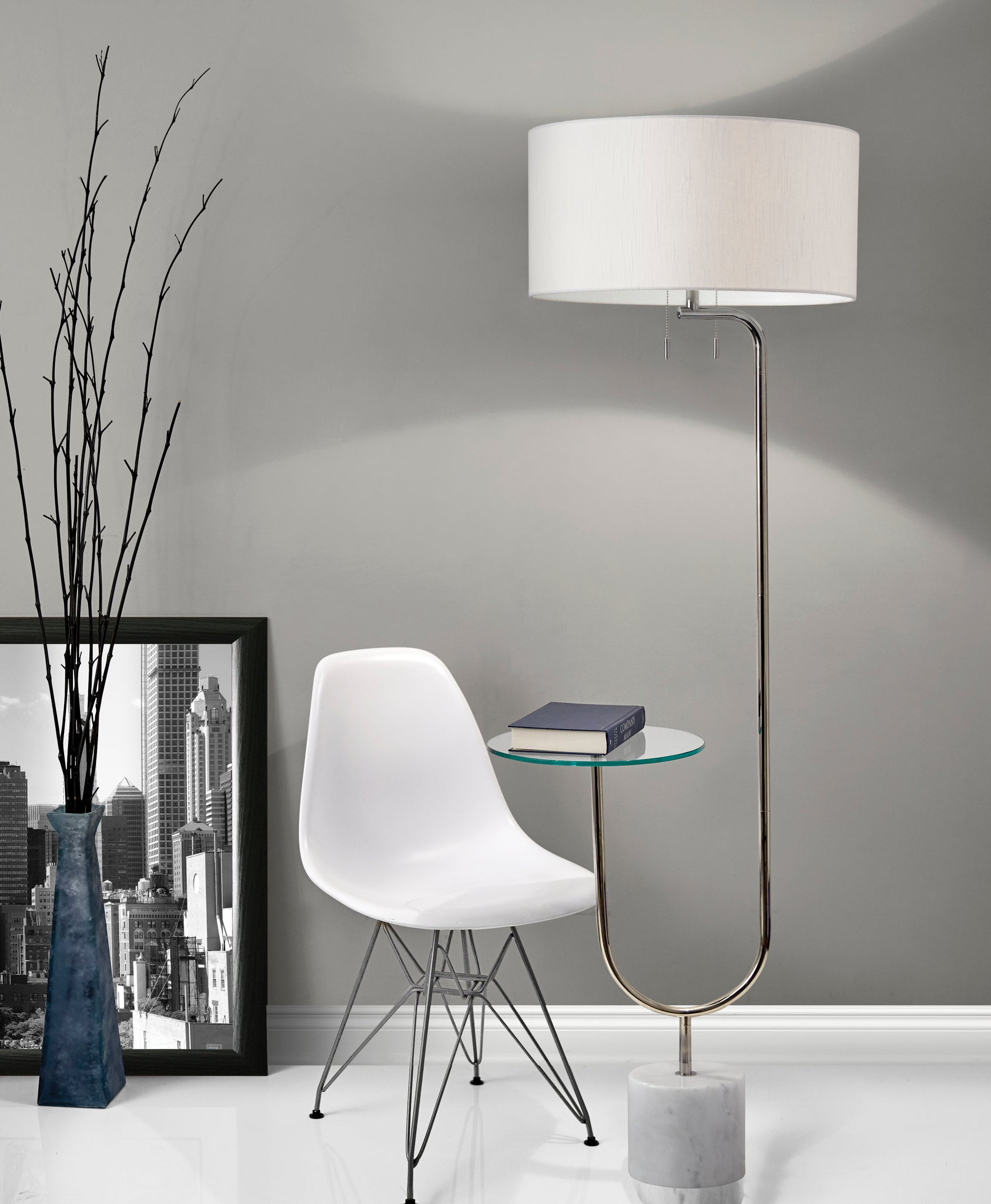 silver shelf floor lamp