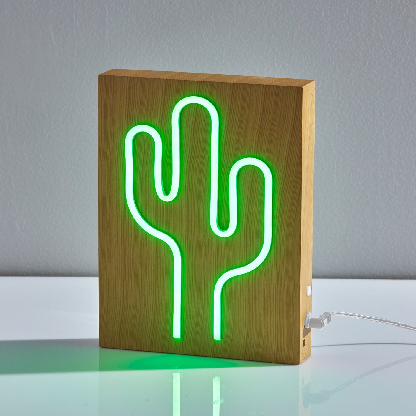 Wood Framed Neon Cactus Lamp - simplee adesso | Adesso