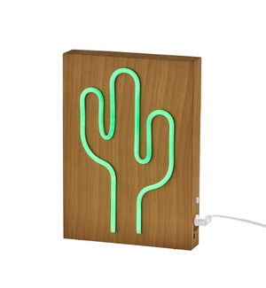 Wood Framed Neon Cactus Lamp