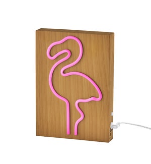 Wood Framed Neon Flamingo Lamp