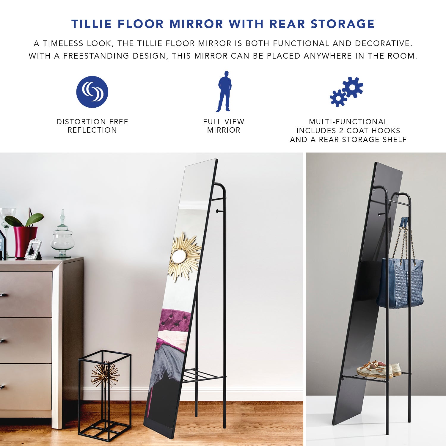 floor mirror with ladder and hooks