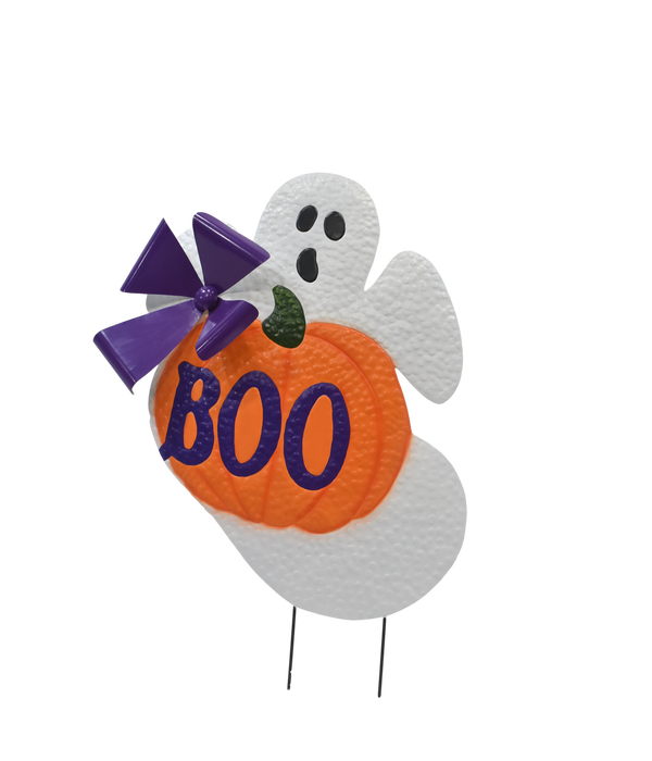 GHOST WITH PUMPKIN AND BOW YARD ART CS. PK.: 6