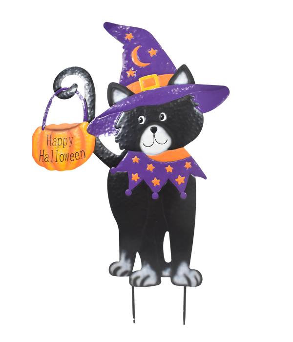 BLACK CAT WITH WITCH HAT AND BUCKET YARD ART CS. PK.: 6