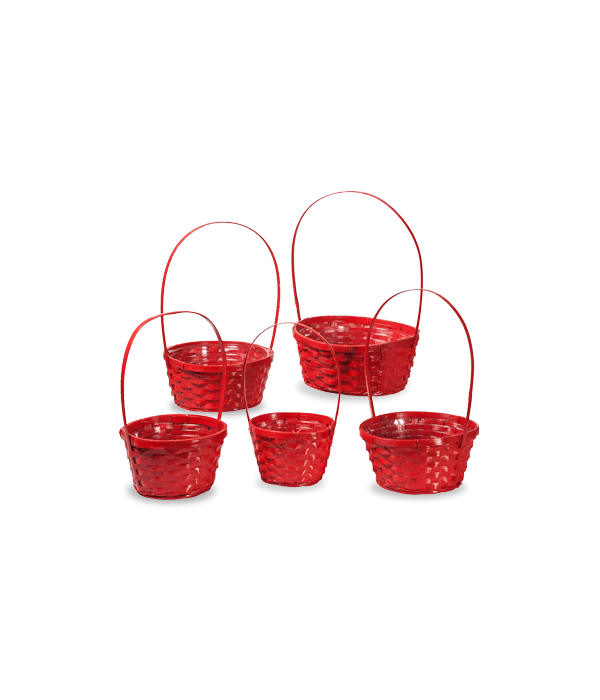 29/11090/R S/5 RED ROUND BAMBOO BASKETS W/LINERS CS. PK.: 20