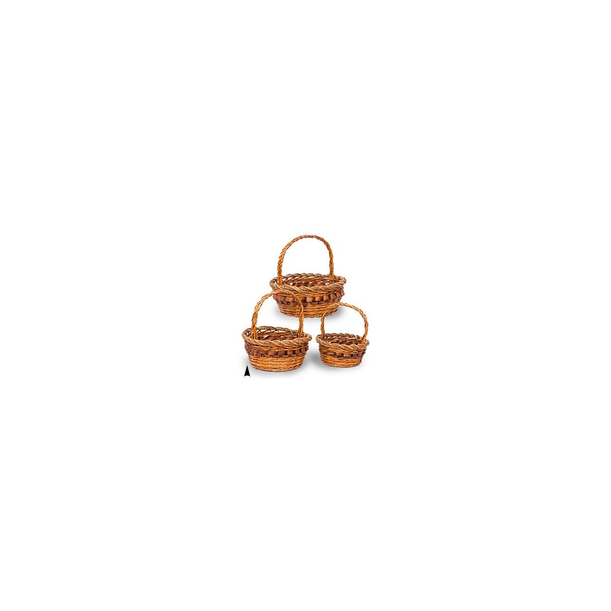 29/1135 S/3 ROUND WILLOW BASKETS W/WOOD DESIGN CS. PK.: 8