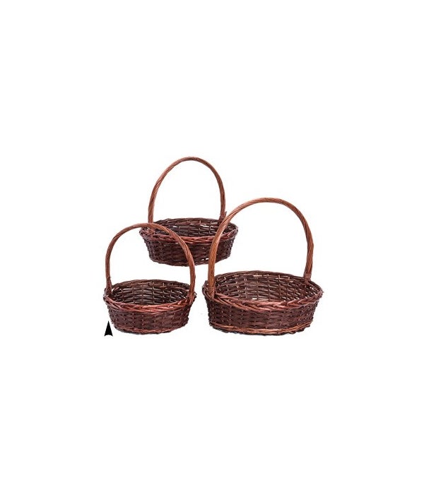 29/2471 S/3 ROUND STAINED WILLOW & WOOD BASKETS CS. PK.:4