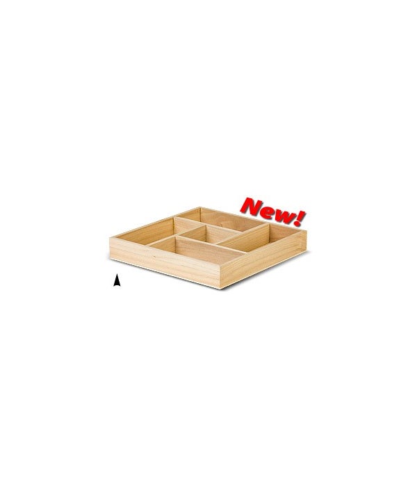 3/144/8X SQUARE WOOD TRAY W/5 SECTIONS CS. PK.: