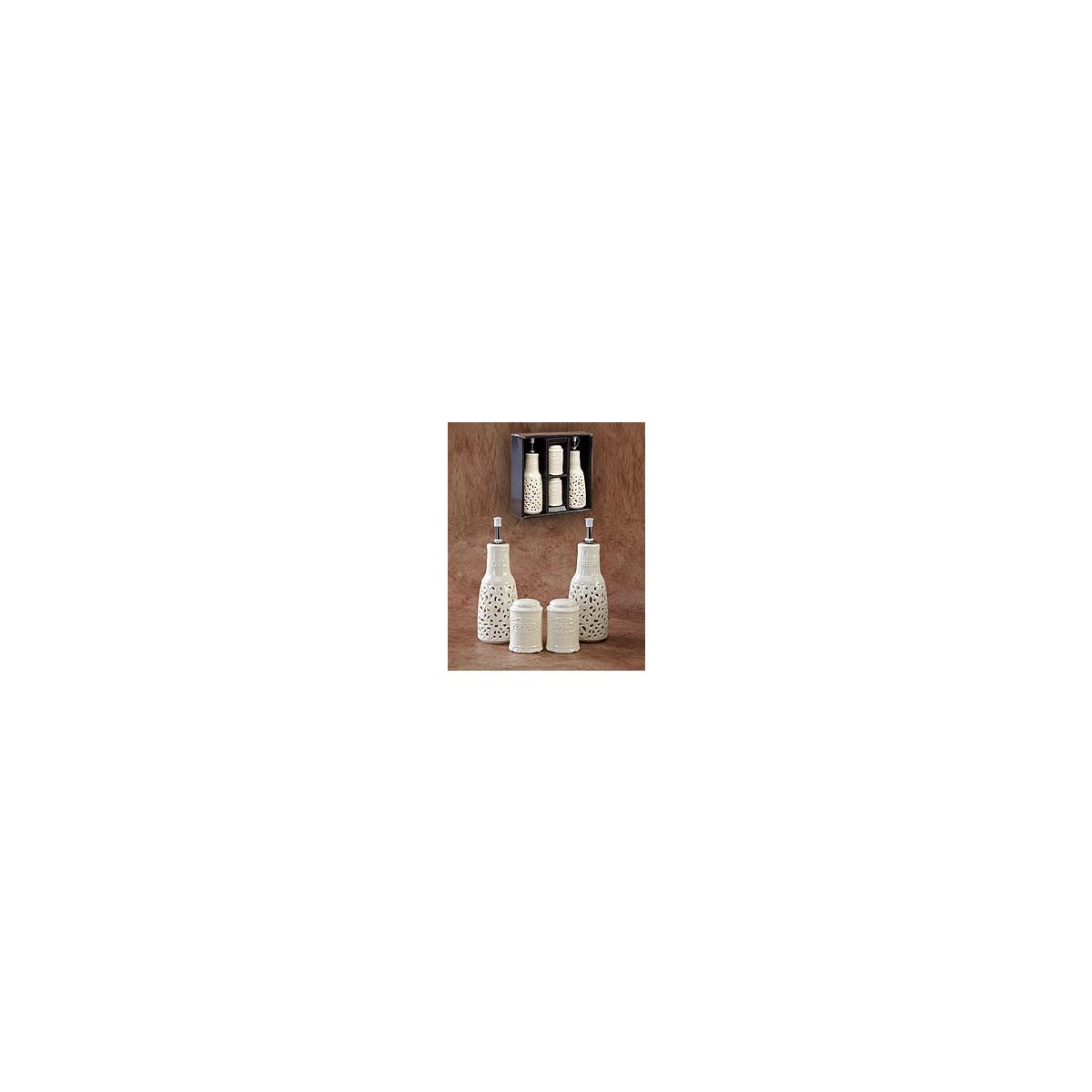 "700116 LACY CERAMIC GIFT PACK (SLAT & PEPPER, OIL & VINEGAR) CS. PK.: 24"
