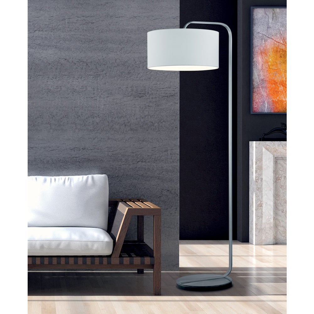 Cannes Floor Lamp in Satin Nickel with White Shade