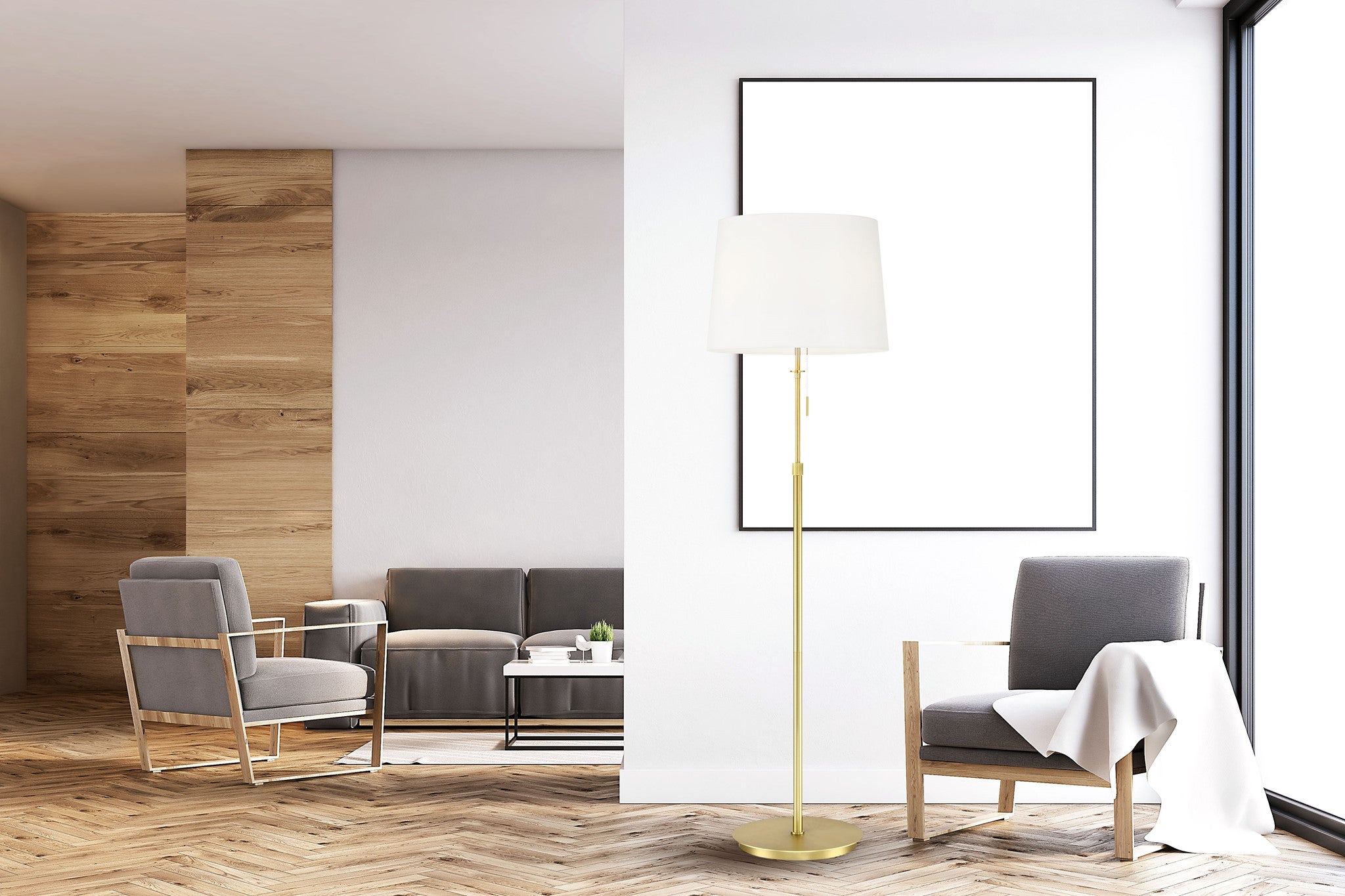 X3 Floor Lamp in Satin Brass with White Shade - floor lamps