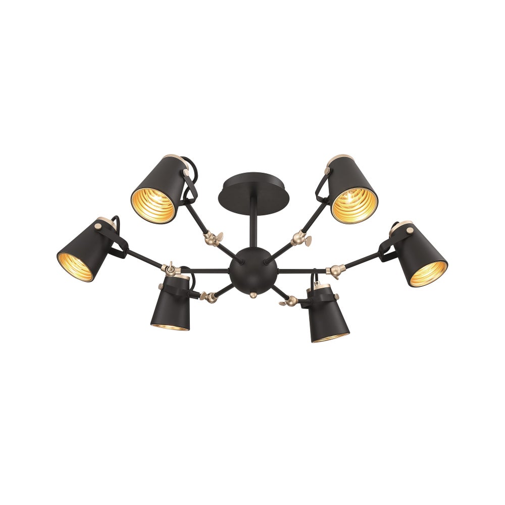 Edward Semi-Flush Pendant in Black/Brass