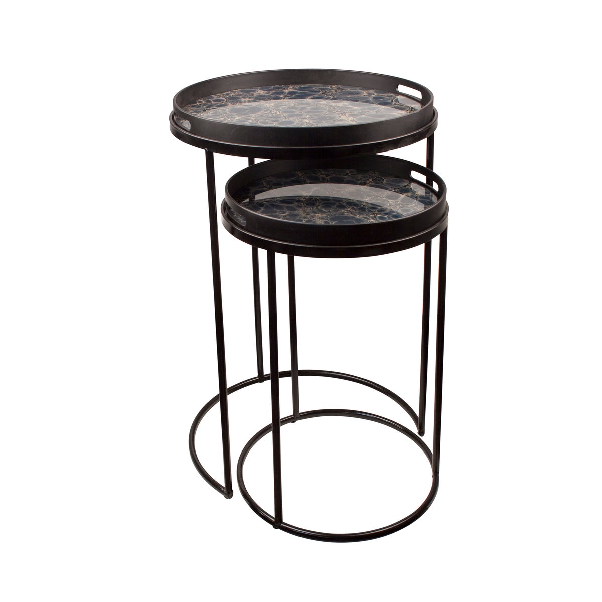 S/2 End Tables Round With Mirror Top&Handle