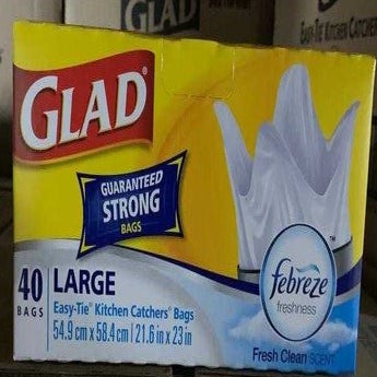 GLAD® EASY TIE KITCHEN LARGE 9 GALLON- 12/40CT (30215 / 67489)