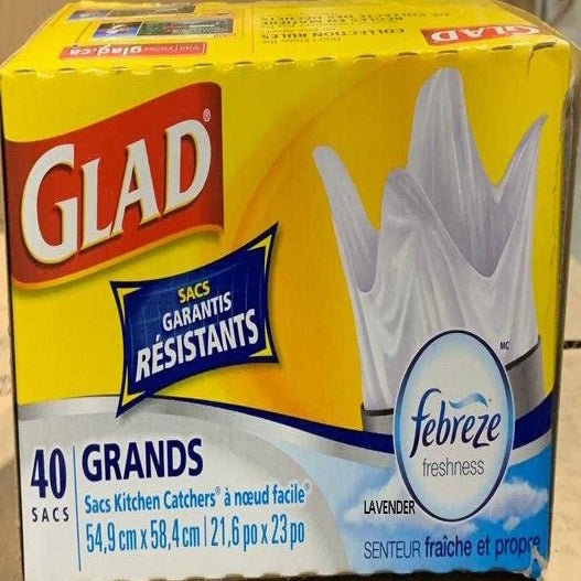 GLAD® EASY TIE KITCHEN LARGE FEBREZE LAVENDER 9 GALLON- 12/40CT