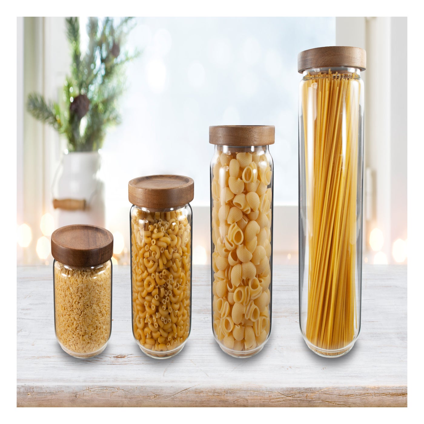 Canister Glass Kitchen Canisters with Airtight Acacia Lid, Tall