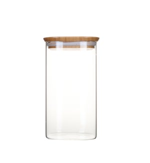 SQUARE Storage Jar 1400ml/47oz Glass w/Bamboo Lid Ø11x20cm