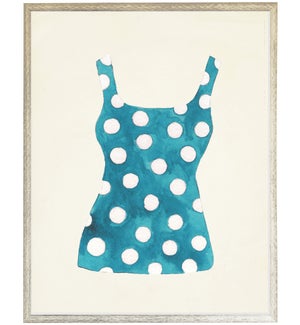 Teal with White Polk a Dots Bathing Suite one piece distressed white shadow box