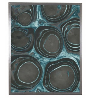 Rectangular Black and Turquoise Marbling A