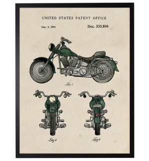 Watercolor green motocycle patent