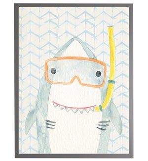Watercolor shark with geometric background A
