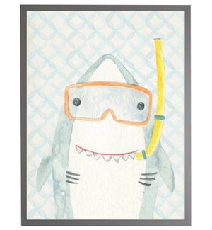 Watercolor shark with geometric background C