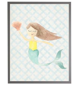 Watercolor mermaid with geometric background C