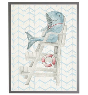 Watercolor whale lifeguard with geometric background A