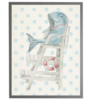 Watercolor whale lifeguard with geometric background B