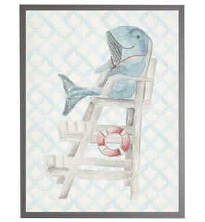 Watercolor whale lifeguard with geometric background C