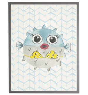 Watercolor blowfish with geometric background A