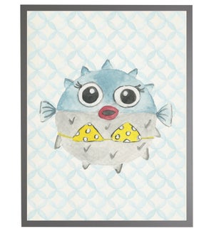 Watercolor blowfish with geometric background C